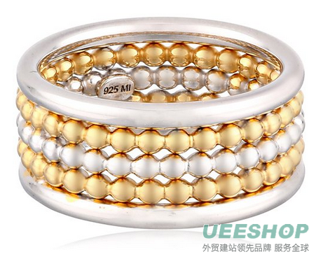 Sterling Silver Three-Row Two-Tone Rhodium and Yellow Gold Plated Ring