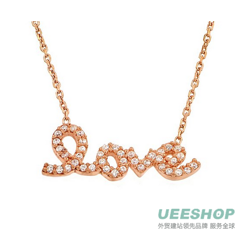 Rose Gold Plated Cz Love Necklace, 16 Inches Plus 1 Inch Extension