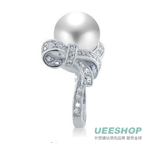 Bling Jewelry Bridal Cubic Zirconia Bow Ribbon White Shell Pearl 925 Silver Rings