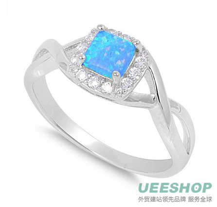 Sterling Silver Twisted Blue Lab Opal &amp; Simulated Diamond Ring (Size 4 - 10)