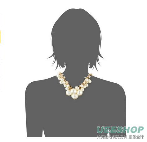 Gold-Tone, Chunky Faux Pearl, and Crystal Statement Necklace, 16.5"