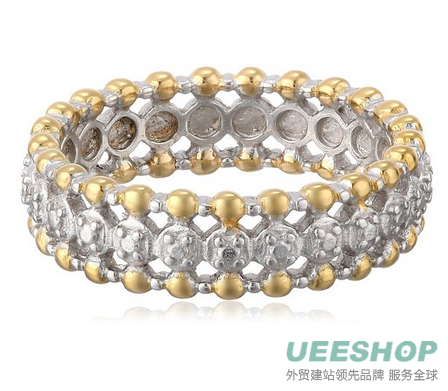 18k Yellow Gold Plated Sterling Silver Two-Tone Twisted Three Row Ring, Size 7