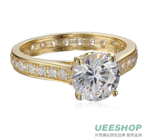 18k Yellow Gold Plated Sterling Silver Cubic Zirconia Solitaire Ring, Size 7
