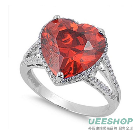 Sterling Silver Woman's Red Colored CZ Heart Ring Fashion Comfort Fit 925 Band 14mm Early Black Friday Sale