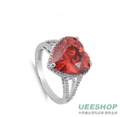 Sterling Silver Woman's Red Colored CZ Heart Ring Fashion Comfort Fit 925 Band 14mm Early Black Friday Sale