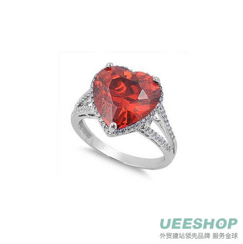 Sterling Silver Woman's Red Colored CZ Heart Ring Fashion Comfort Fit 925 Band 14mm Early Black Friday Sale