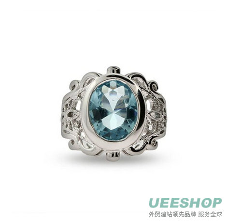 Victorian Style Oval Cut Blue Topaz CZ Ring - Clearance Final Sale