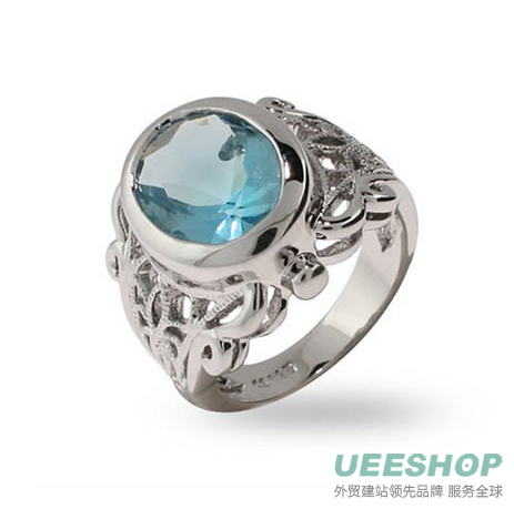 Victorian Style Oval Cut Blue Topaz CZ Ring - Clearance Final Sale