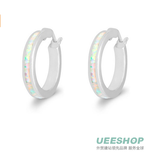 Sterling Silver Created Opal 20mm Hoop Earrings