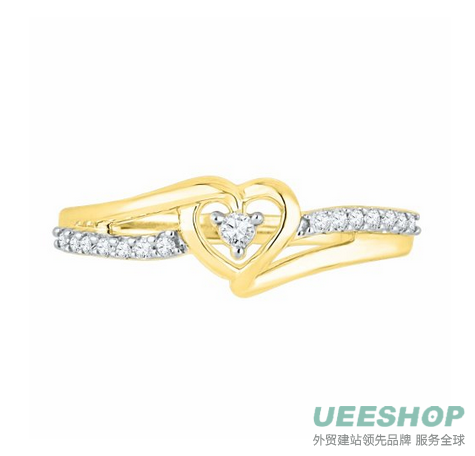 Sterling Silver Yellow Plated Round Diamond Heart Promise Ring (1/10 Cttw)