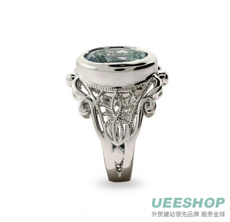 Victorian Style Oval Cut Blue Topaz CZ Ring - Clearance Final Sale