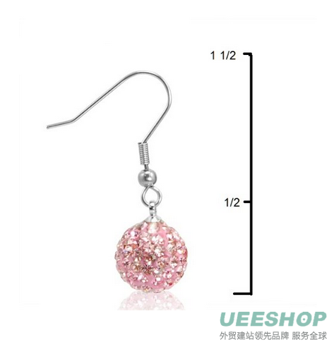 Ladies Pave Pink Crystal Disco Ball Dangle Earrings (12mm)