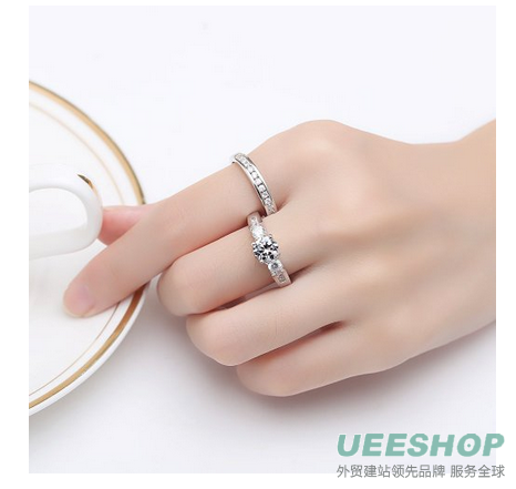 Bamoer 18K Set of 2 White Gold Plated Brass Rings Cubic Zirconium Men and Women Finger Ring Jewelry