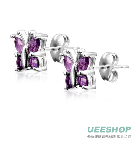 Sterling Silver .88 Cttw Purple Amethyst Butterfly Stud Earrings