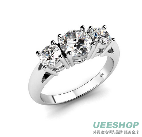 Sterling Silver 925 Cubic Zirconia CZ 3 Stone Engagement Ring