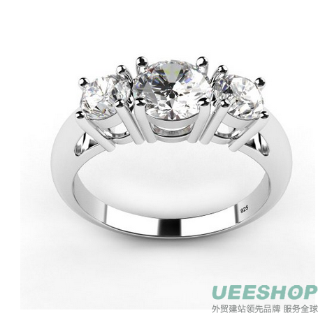 Sterling Silver 925 Cubic Zirconia CZ 3 Stone Engagement Ring