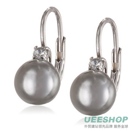 Sterling Silver Shell Pearl and Cubic Zirconia Lever Back Earrings