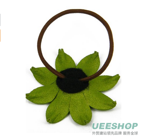 Green Leather Gerbera Floral, Flower Ponytail Holder, Hair Tie, Bow 2.25" cab3