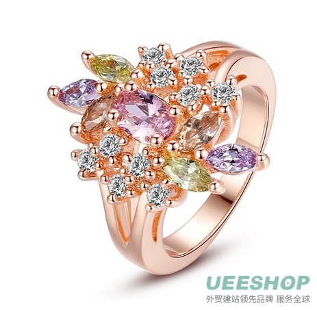 Bamoer (Buy Ring Send Earring) Gold Plated Lover Finger Ring Cubic Zircon CZ Wedding Rings