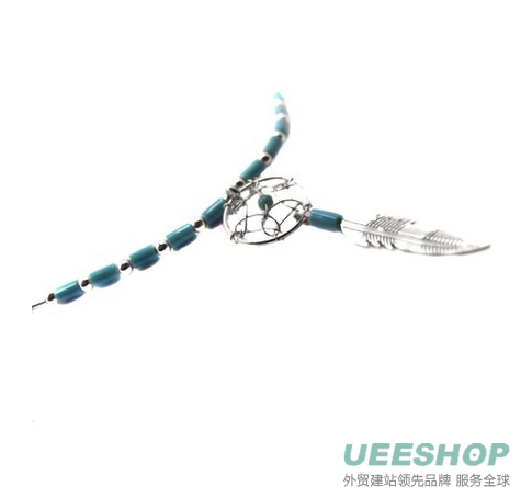 Dream Catcher Turquoise Imitation Necklace Medium Feather Earrings Set, 18"