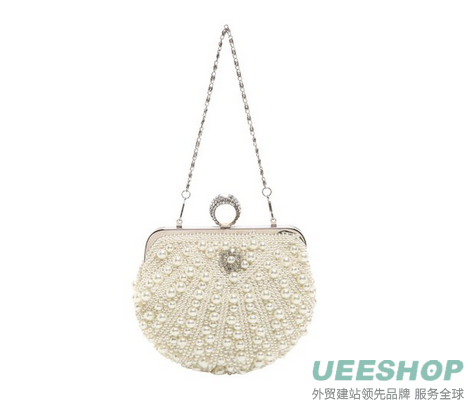 MG Collection Elegant Pearl Rhinestone Embellished Clutch Evening Purse Bag