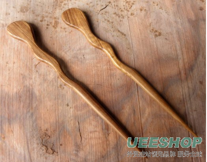 JWL (2) Teak Spiral 6" Hair Stick Pick Pic Pin Fork - Hawaiian Style