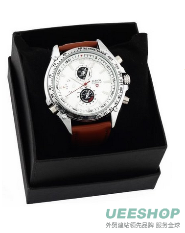 Men's Brown Leather Strap White Dial Quartz Movement Wrist Watch