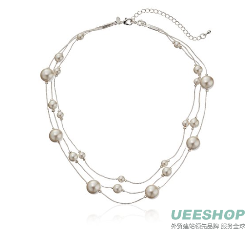 Colored Simulated Pearl Illusion Chain Earrings and Necklace Set, 16" + 3"