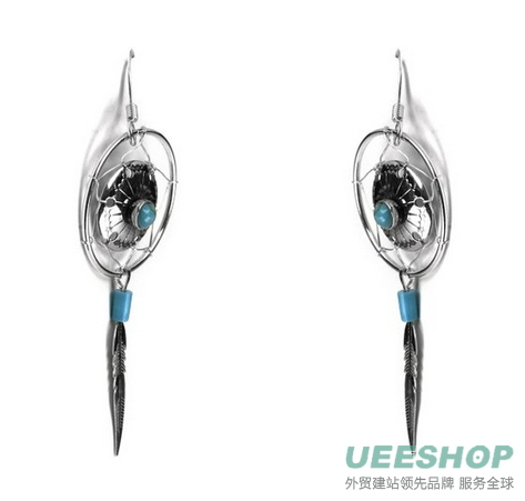 Dream Catcher Sterling Silver Turquoise Imitation Feather Earrings