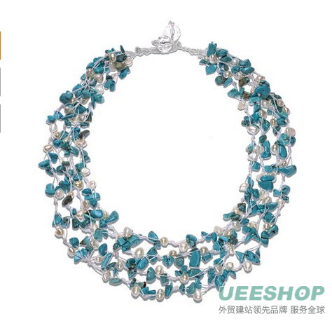 HinsonGayle "Sienna" 4-Strand Handwoven Freshwater Cultured Pearl and Turquoise Necklace