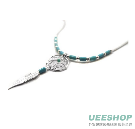 Dream Catcher Turquoise Imitation Necklace Medium Feather Earrings Set, 18&quot;