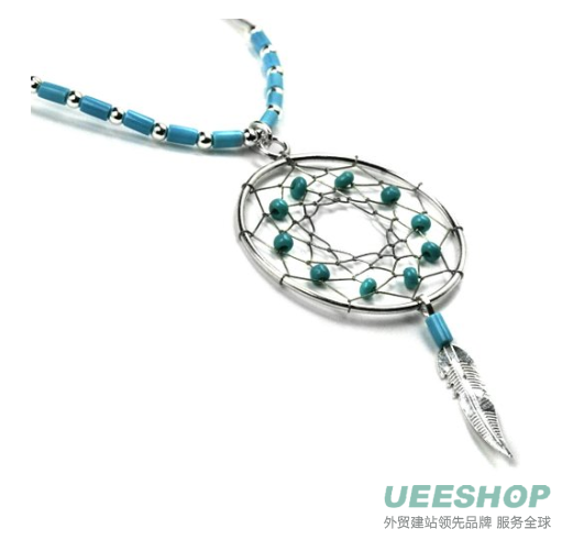Dream Catcher Turquoise Imitation Willow Hoop Necklace Sterling Silver, 18"