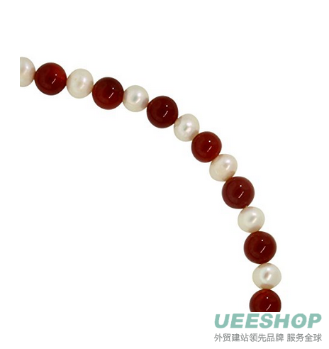 Genuine Freshwater White Pearl & Red Agate Necklace Bracelet & Earring Set 10mm