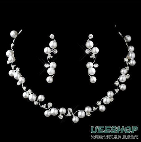 Bridal Wedding Jewelry Set Austrian Crystal Rhinestone Pearl White