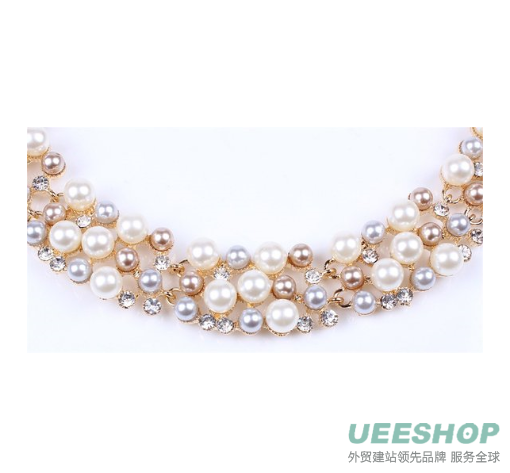 Multi-Row Strand Pearl Beaded Torsade Bib Choker Collar Necklace Earrings Set