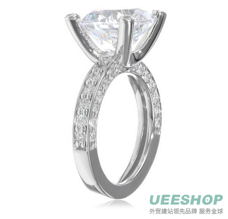 Platinum Plated Sterling Silver "100 Facets Collection" Solitaire Cubic Zirconia Ring with Channel-Set Cubic Zirconia Accent (6 cttw)