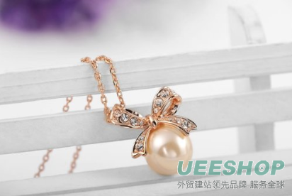 USABride Cubic Zirconia & Simulated Pearl Drop Necklace & Earrings Jewelry Set, Bridal Accessory 1578
