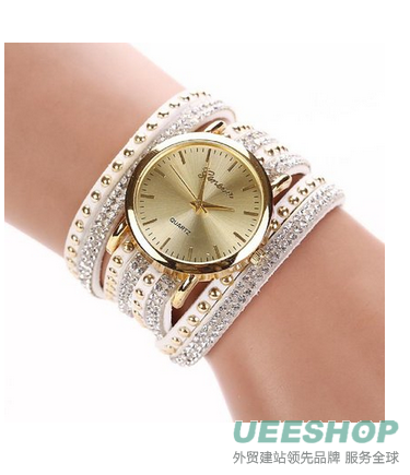 Bessky(TM) 2015 Fashion Women Crystal Rivet Bracelet Quartz Braided Winding Wrap Wrist Watch