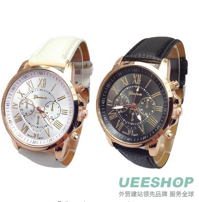 Black and White Rosegold Faux Chronograph Silicone Watch w/ Rhinestones