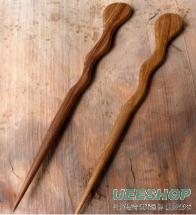 JWL (2) Teak Spiral 6" Hair Stick Pick Pic Pin Fork - Hawaiian Style