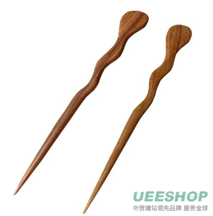 JWL (2) Teak Spiral 6" Hair Stick Pick Pic Pin Fork - Hawaiian Style