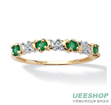 .32 TCW Round Genuine Emerald and Diamond Accent 10k Gold Band Ring