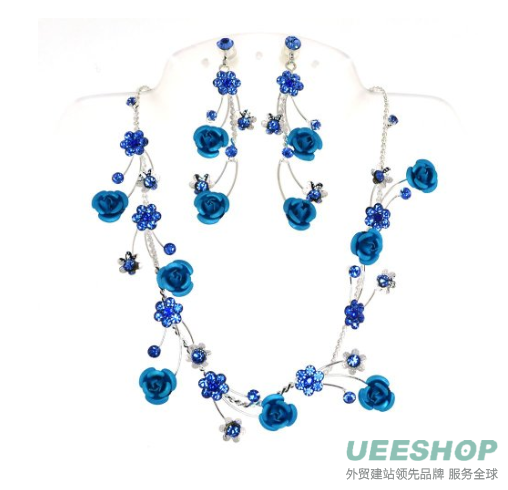 Roses with Diamond Accent Austrian Crystals Necklace and Earrings Set