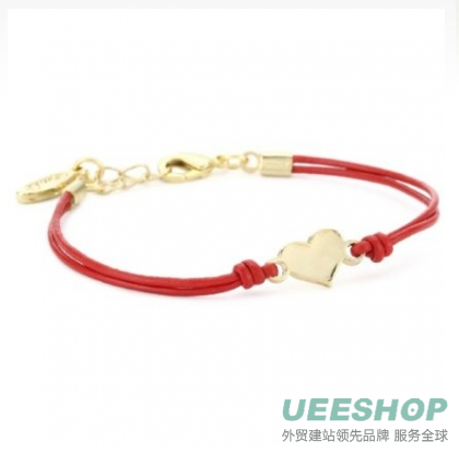 Ettika Gold Colored Heart Single Charm Red Leather Bracelet