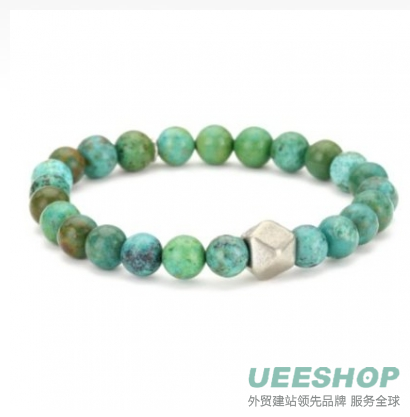Ettika Turquoise-Color Stretch Bracelet with Large Silver Colored Cornerless Bead