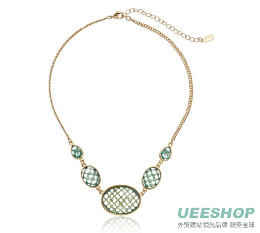 1928 Jewelry "Aqua Verde" Gold-Tone Light Aqua Oval Faceted Collar Necklace, 16"