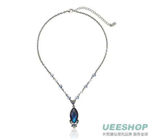 1928 Jewelry "Blue Bayou" Silver-Tone and Crystal Necklace, 16"