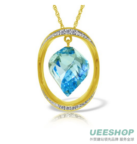 Yellow Gold Necklace with Natural Twisted Briolette Blue Topaz and Diamonds