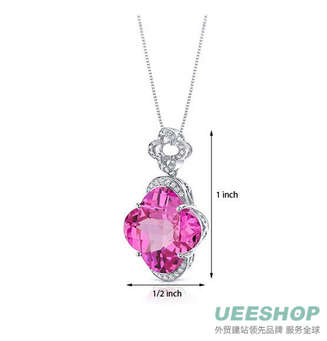 Lilly Cut Large 22.00 carats Sterling Silver Rhodium Finish Created Pink Sapphire Pendant