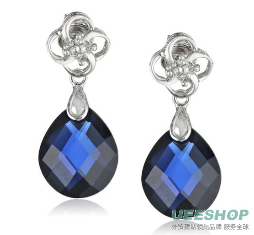 10k White Gold Created Blue Sapphire Briolette and Diamond Dangle Earrings